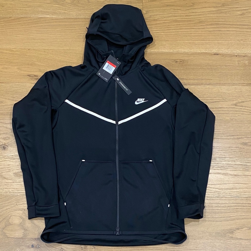 Nike Men's Black Hooded Performance Jacket with White Trim